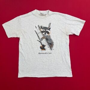 VTG 80's Mammoth Cave Raccoon T Shirt Mens Large PowerPro Oneita Gray 90s Retro